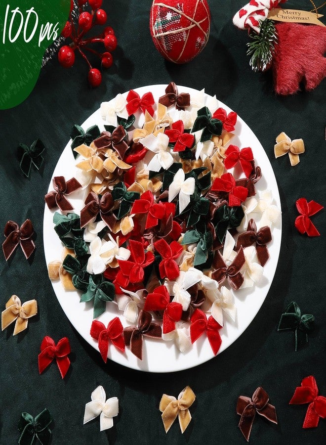 YGDZ 100 PCS Mini Christmas Velvet Bows, Small Bows for Xmas Crafts, 1 Inch Tiny Red Green Brown Velvet Bowknot for Christmas Gift Wrapping, DIY Christmas Decor - Image 2